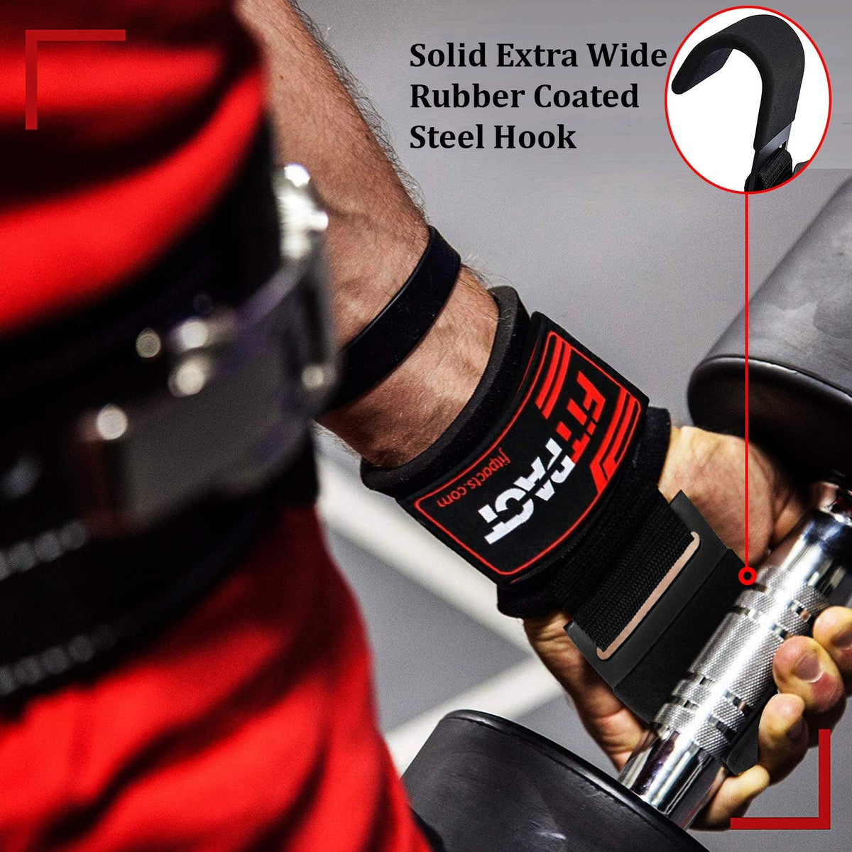 LORDEX Fitness Lifting Hook Straps in black and gray, designed for weightlifting and strength training.