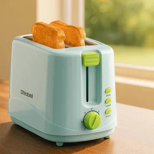Nobel Toaster Breakfast Made Simple in sleek design with toast slots, perfect for quick breakfast preparation.