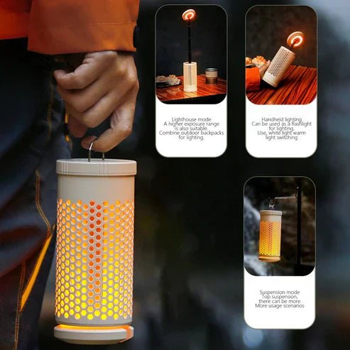 My Store telescopic camping light extended with bright LED bulb, compact portable design for outdoor camping and hiking trips.