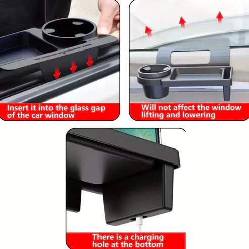 Car armrest with built-in mobile phone holder and cup holder for easy access and convenience in your vehicle.