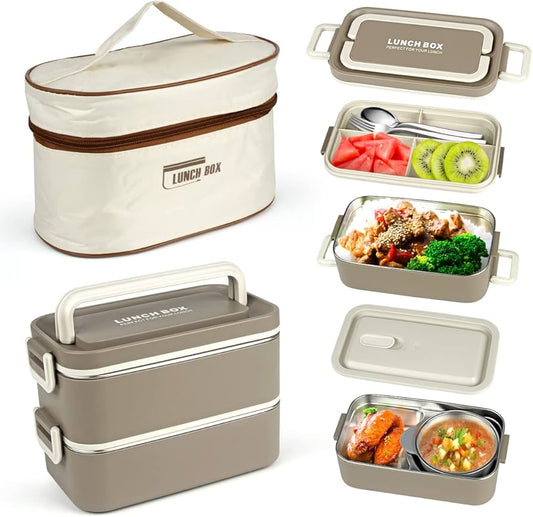 Insulated lunch box set with carry bag from My Store, featuring compartments for food storage and a convenient carrying handle.
