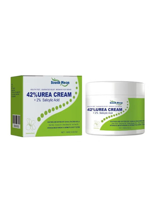 South Moon 42% Urea Cream with 2% Salicylic Acid in a tube, designed for soothing and exfoliating skin care.