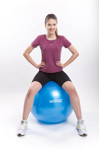 My Store LORDEX gym ball for fitness, blue exercise ball on wooden floor, used for workouts and stability training