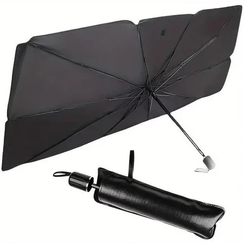 My Store Denx portable car umbrella shielding a parked vehicle from sun and rain, compact and easy to carry.