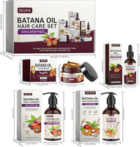 EELHOE Batana Oil Hair Care Set with bottles of natural hair treatment products, designed for nourishing and moisturizing hair.