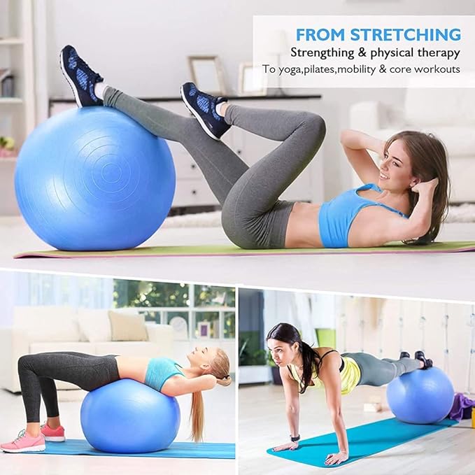 My Store LORDEX gym ball for fitness, soft blue exercise ball suitable for core workouts and physical therapy.