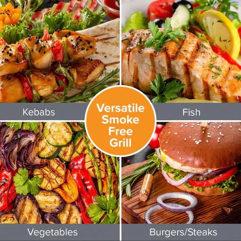 My Store Nobel Electric Grill showing a sleek black electric grill with a non-stick cooking surface and adjustable temperature control.