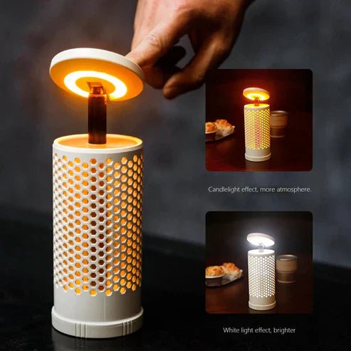 My Store telescopic camping light extended with bright LED bulbs, portable design for outdoor camping illumination.